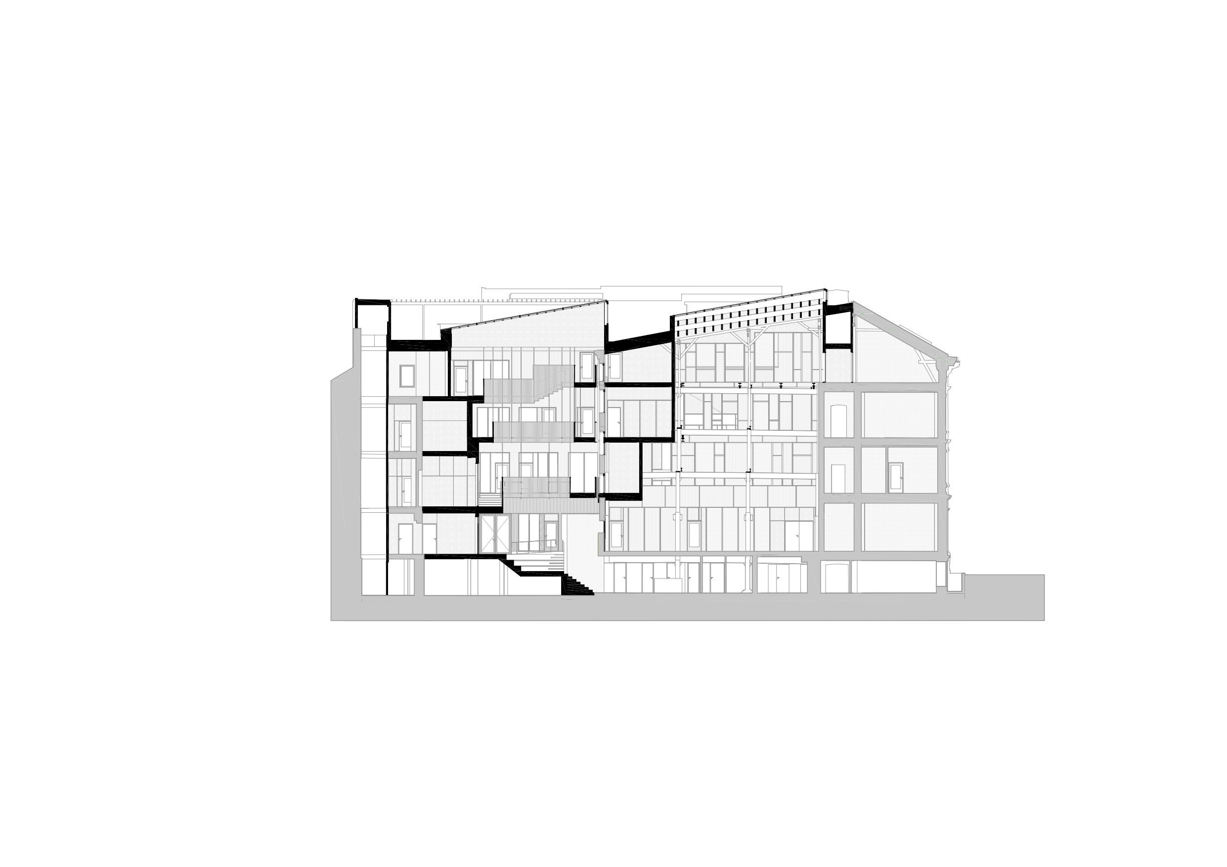 Cut section drawing of Pressens Hus