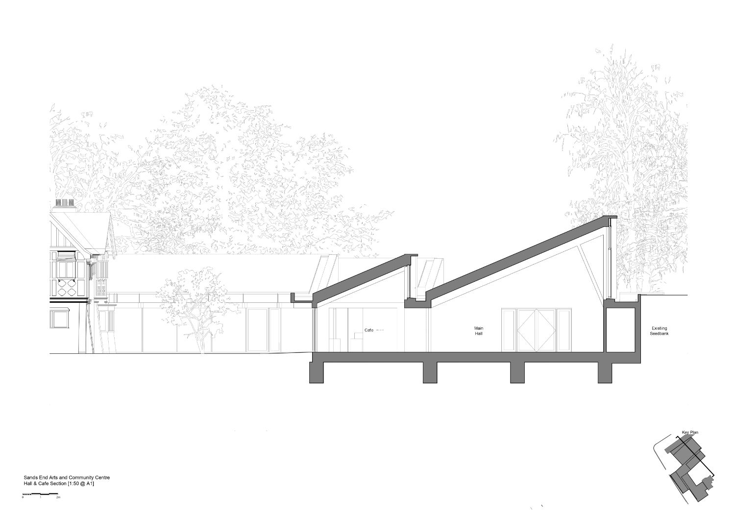 Section drawing of Sands End Arts & Community Centre