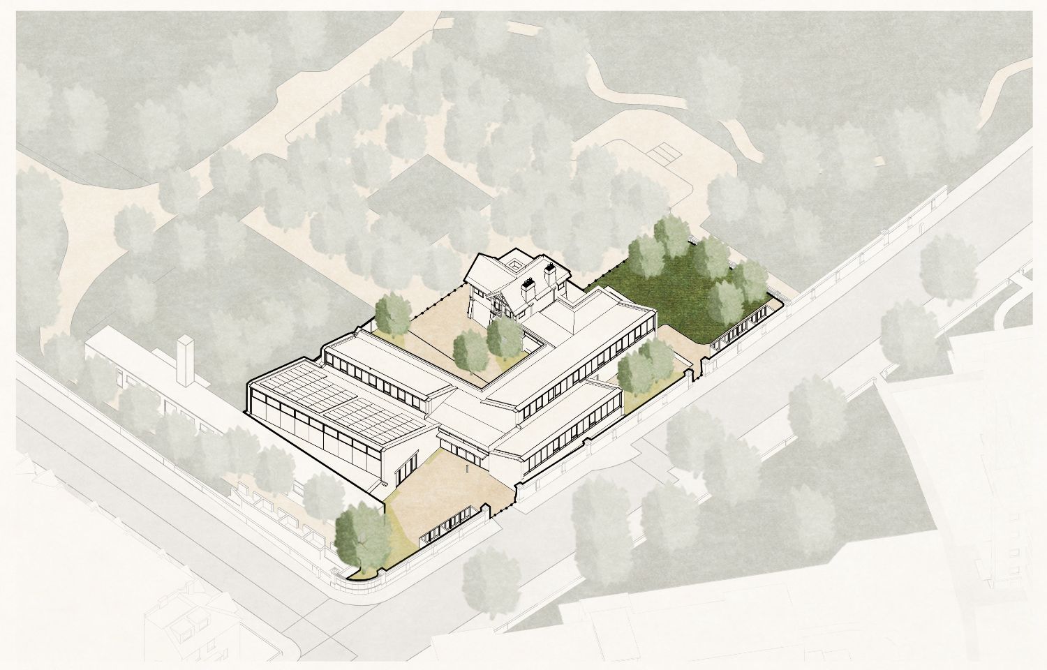Axo drawing of Sands End Arts & Community Centre