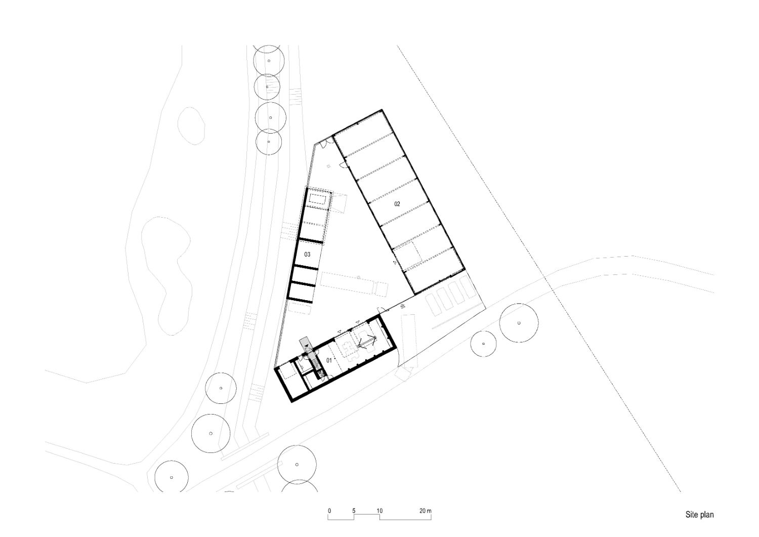 Plan drawing of Three Houses and a Yard