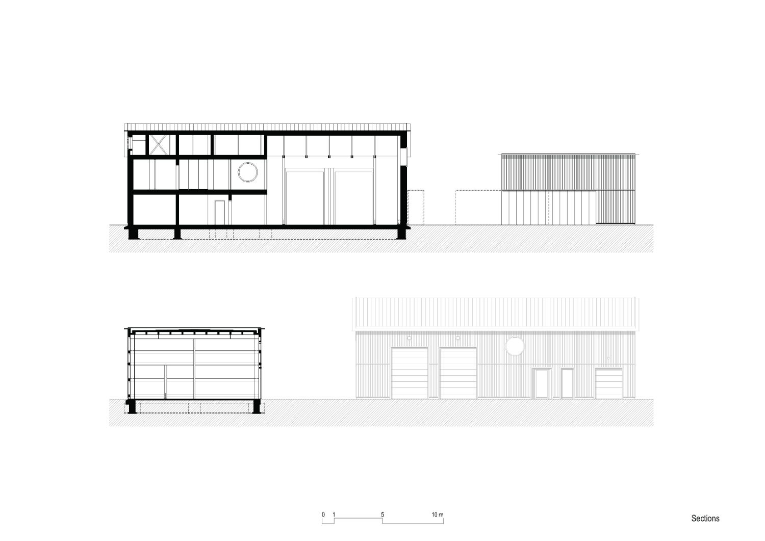 Sections drawings of Three Houses and a Yard